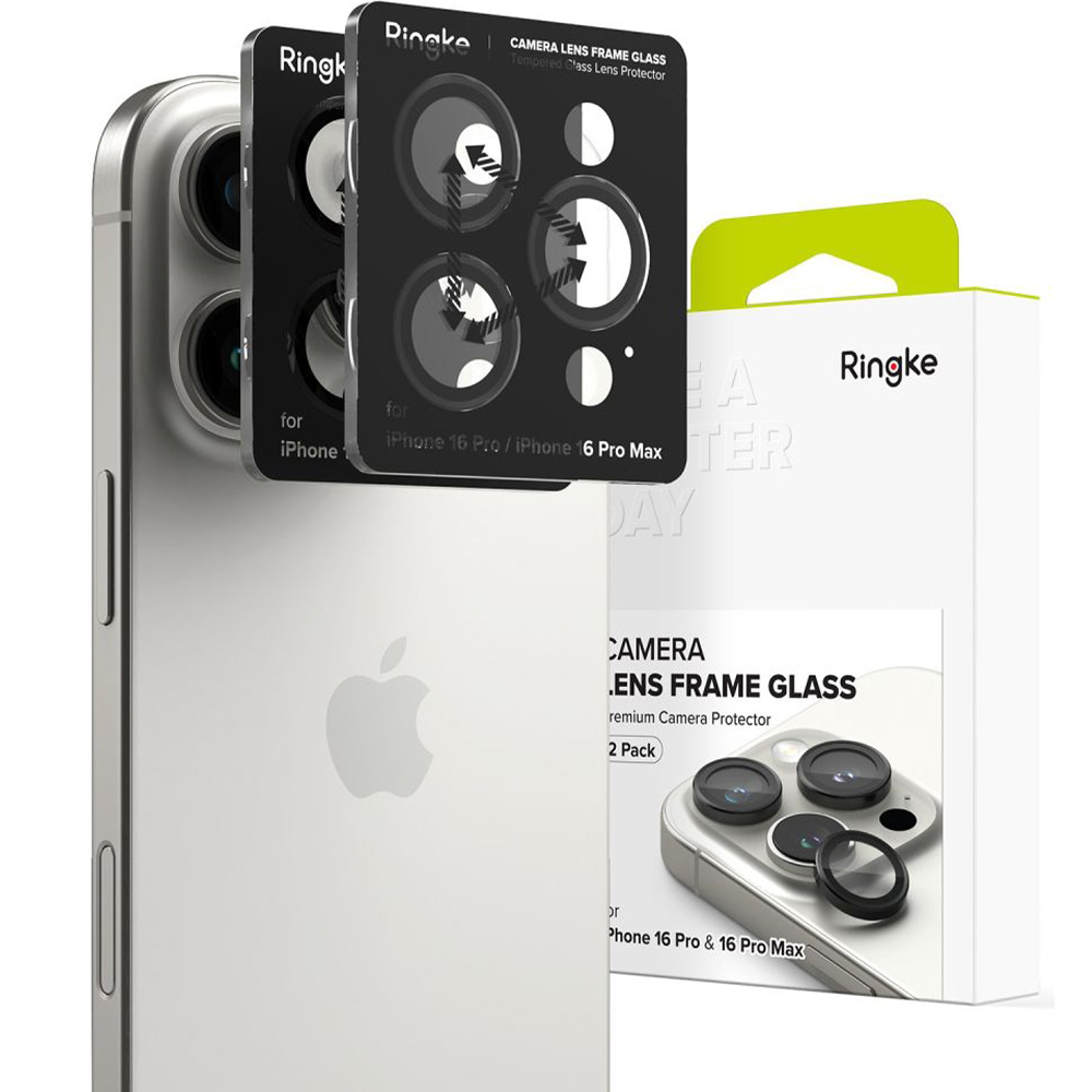 Nakładki na aparat Ringke Camera Lens Frame Glass do iPhone 16 Pro / 16 Pro Max, 2-Pack, czarne
